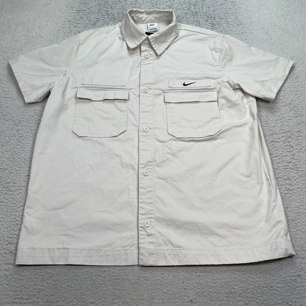 Nike Woven Military Short Sleeve Shirt Mens Medium DX3340 White Button Down